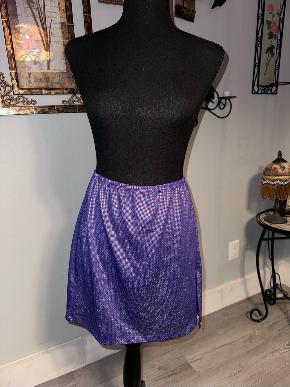 Vintage 90s Ice Rock Purple Iridescent Mini Skirt with Elastic Waistband, Size M